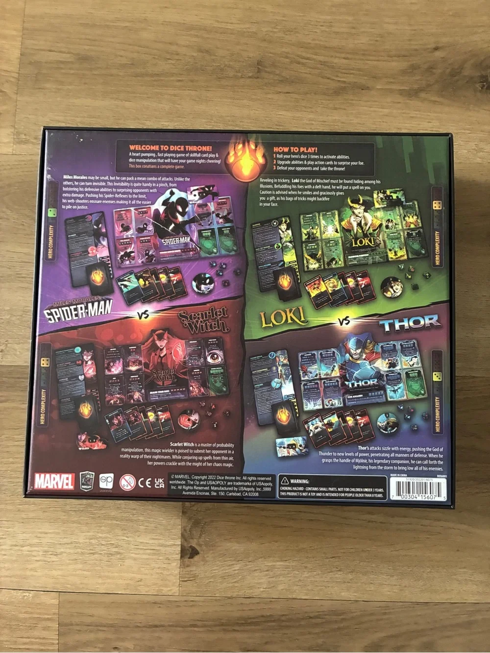 Marvel Dice Throne Battle Chest Game Thor Loki Scarlet Witch Spider-Man- EUC